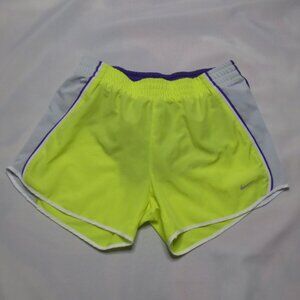 NIKE womens SHORTS neon yellow DRI FIT athletic PURPLE drawstring RUNNING SIZE S